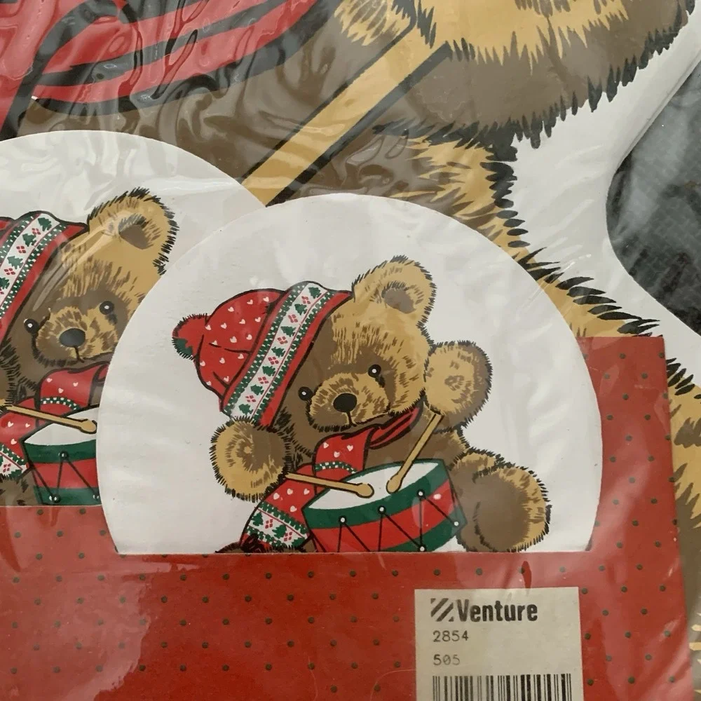 New Vintage Venture Christmas Teddy Bear Placemats‎ Coasters 8 Pc Vinyl